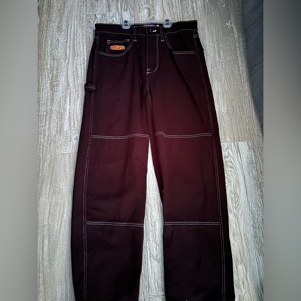 Black empyer pants with white strips jnco like pants